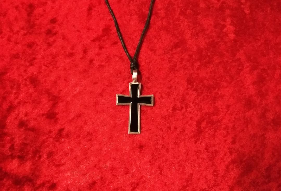 Black enamel gothic cross pewter pendant mens womens chain necklace  PC0575 