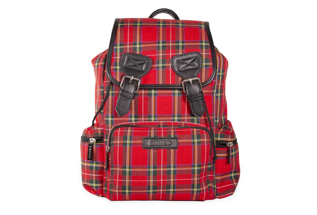Banned Apparel | Kenneth Red Tartan Backpack - Front View