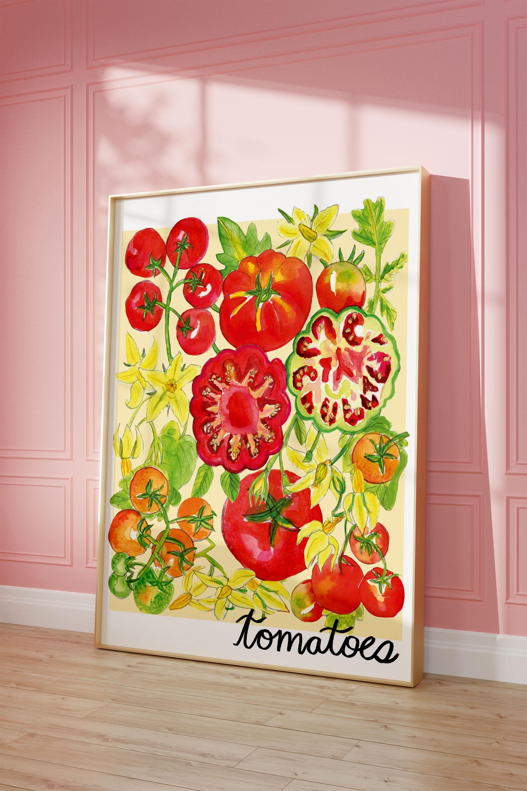Playful tomato gouache and watercolour art print for kitchen wall decor