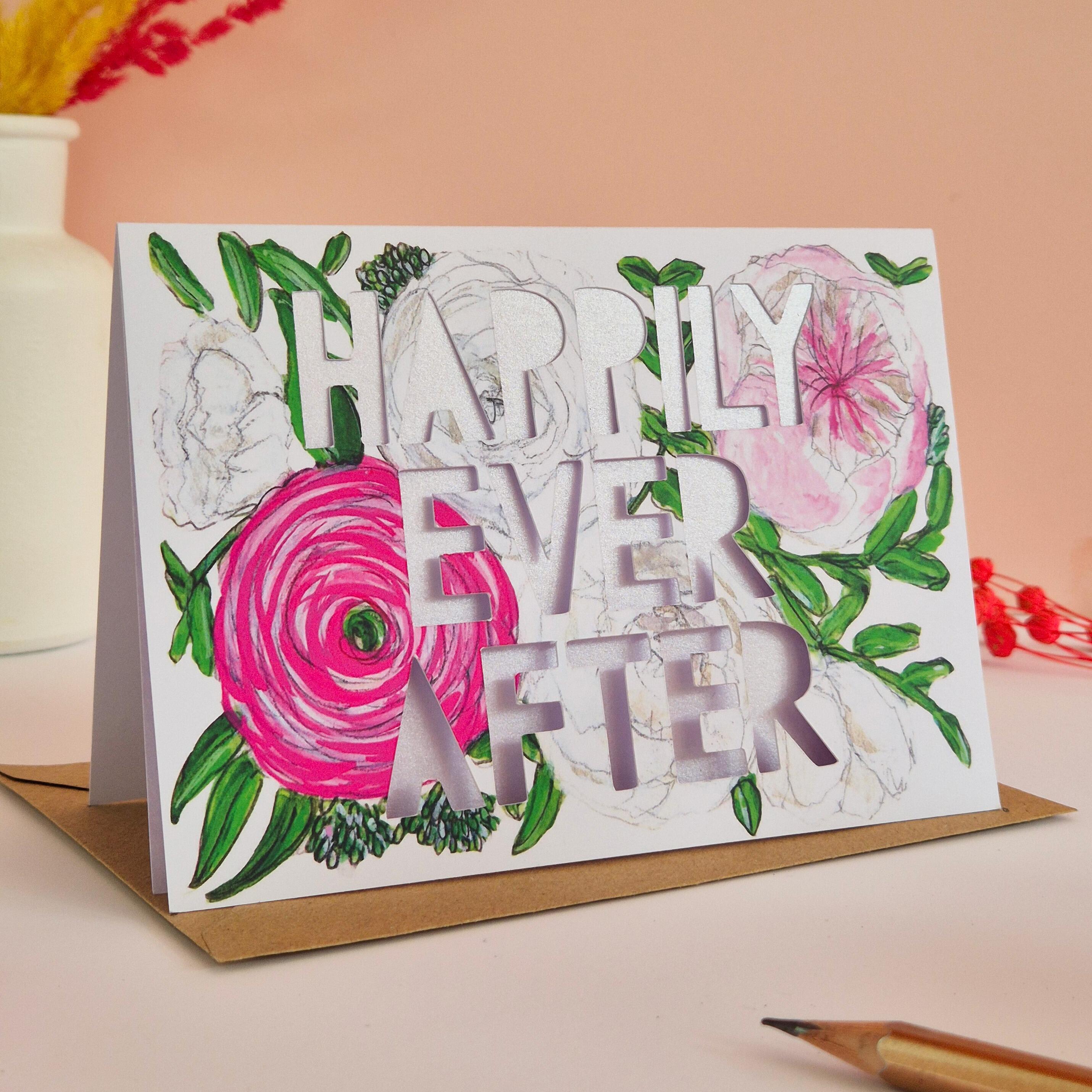 Happily Ever After Paper cut card with shimmering lilac paper