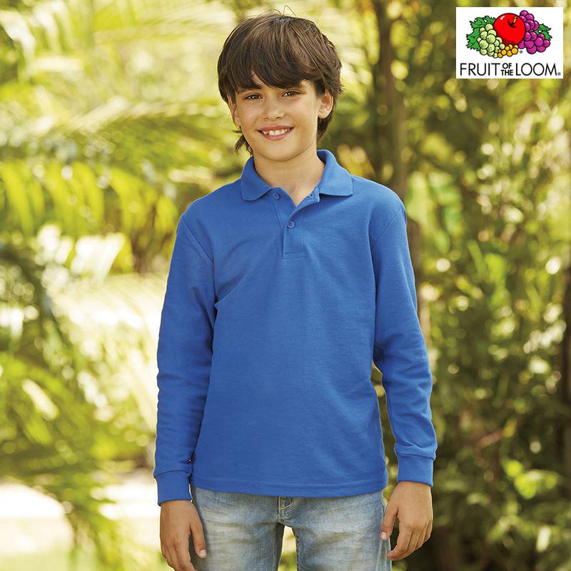 Fruit Of The Loom Unisex Childrens 65/35 Long Sleeve Polo shirt tops school 