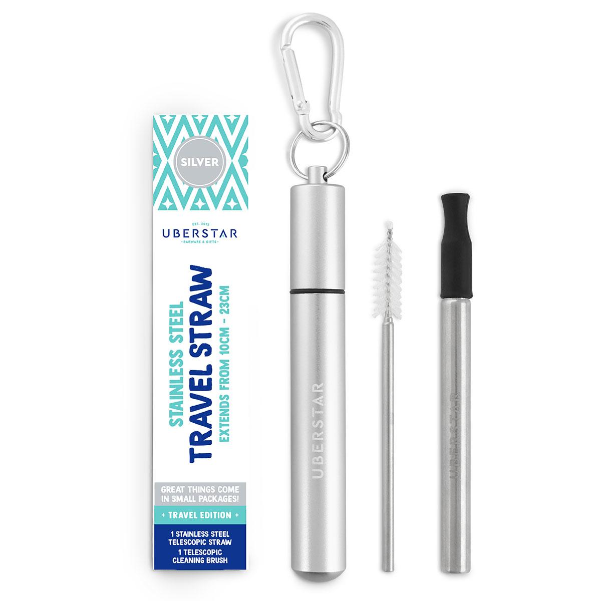 Uberstar Collapsible Travel Stainless Steel Straw - Silver