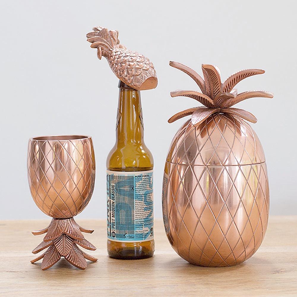 Tropical 70s style Pineapple Barware - Goblet, Bottle Opener, Ice Bucket