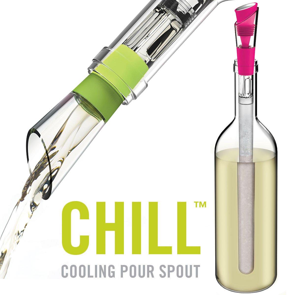 Host CHILL Green Cooling Wine Pour Spout 4-in-1 Cooling Rod Drip Free Pour Spout Airtight Stopper 