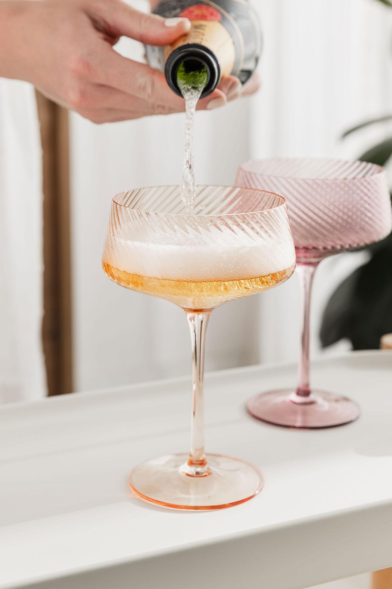 Coloured Glass Twist Champagne Coupes Set Pink Peach