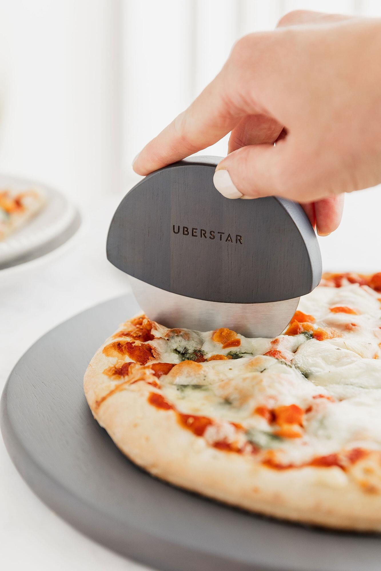 Acacia Wood Pizza Cutting Wheel Grey