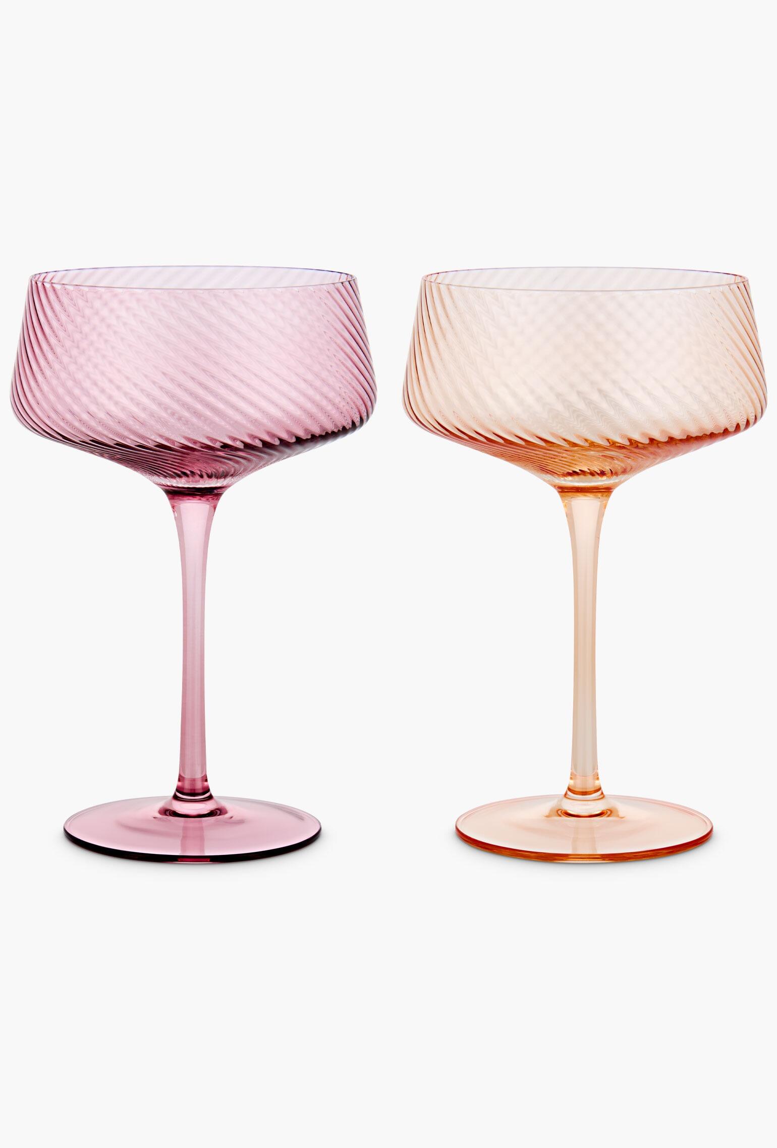 Coloured Glass Twist Champagne Coupes Pink Peach