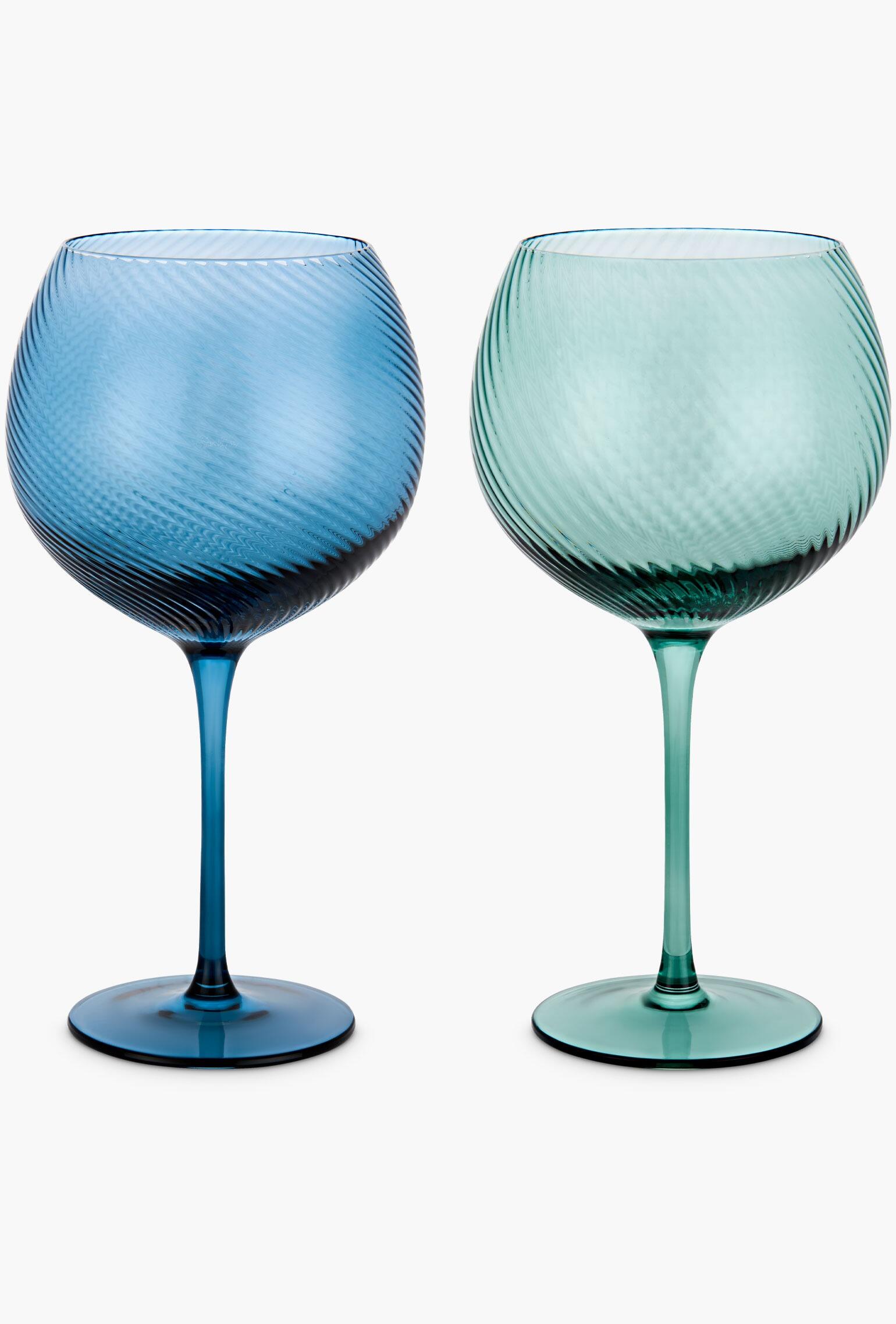 Coloured Glass Twist Gin Balloon Set of 2 Blue Green