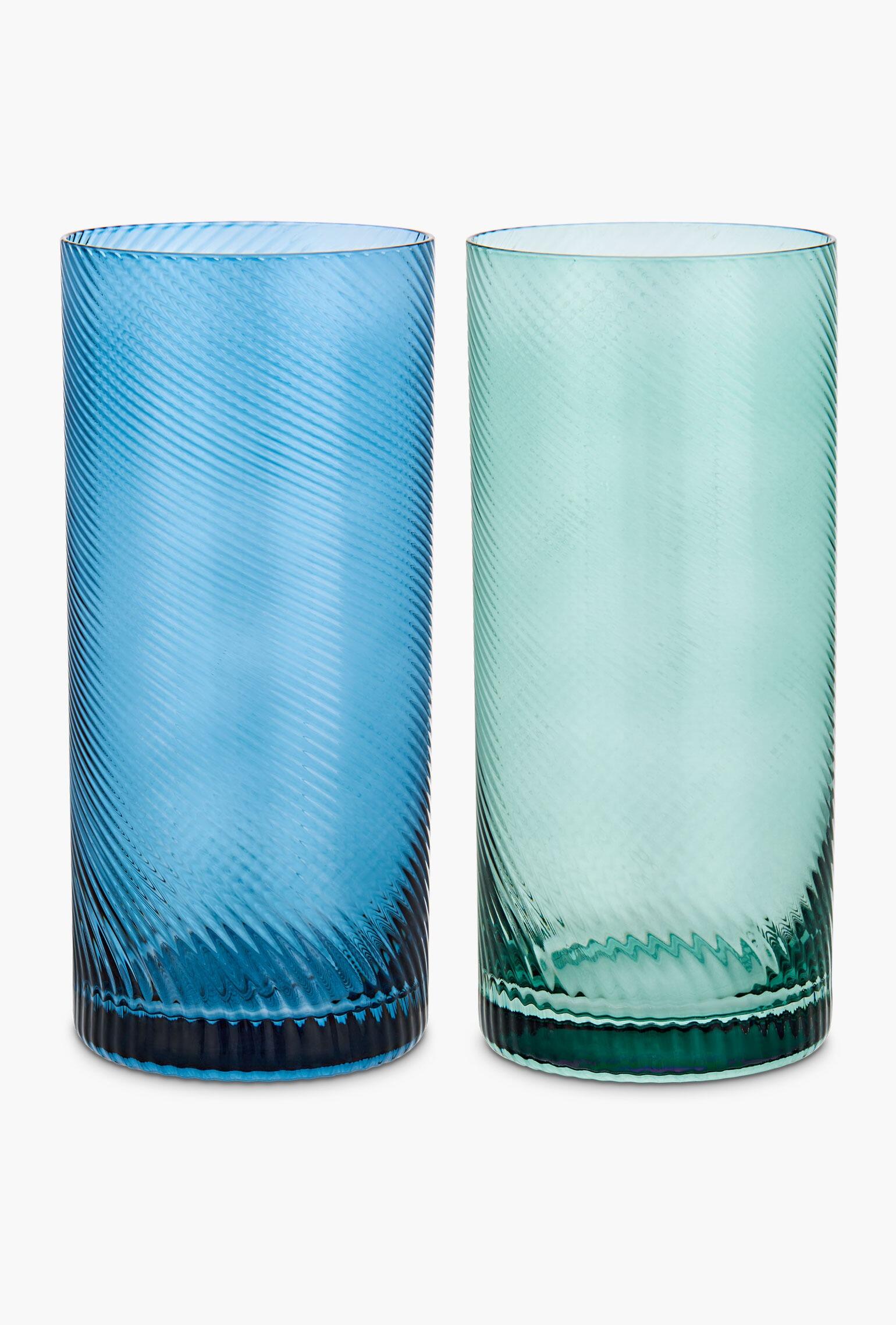 Coloured Glass Twist Highball Tumblers Blue Green
