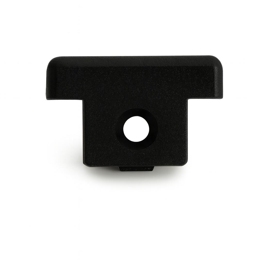 Yaesu R3086890B front foot for FT-450 and FT-450(AT) transceivers – black T-shaped mounting clip with central screw hole"
