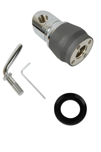 “Sirio antenna mounting kit with chrome L‑bracket, hex key, and rubber O‑ring”