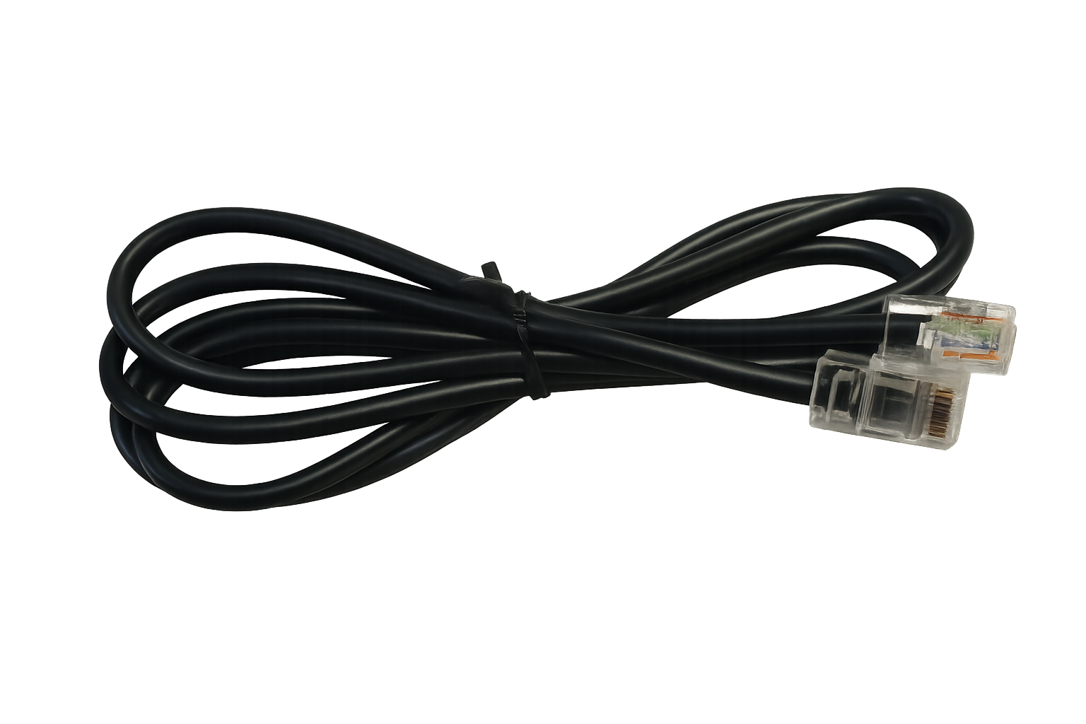 RJ45 connectors coiled neatly on white background – WKL-8M Watson Lead for WM-S to Kenwood modular plug.