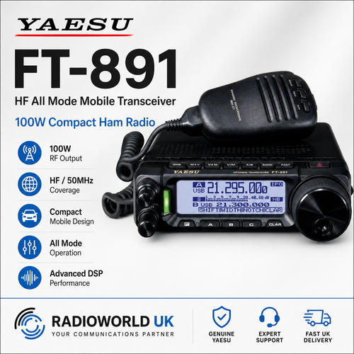 Yaesu FT‑891 HF all mode mobile transceiver front view – 100W compact HF/6m radio