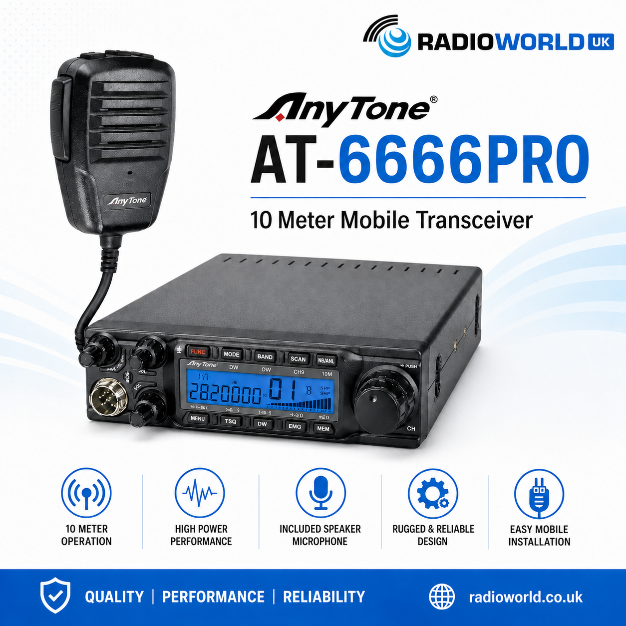Anytone AT-6666PRO 10 meter mobile transceiver front panel view