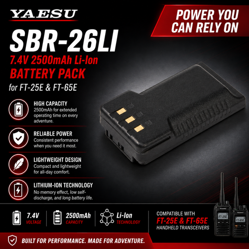 Yaesu SBR‑26LI 7.4V 2500mAh Li‑Ion Battery Pack for FT‑25E & FT‑65E
