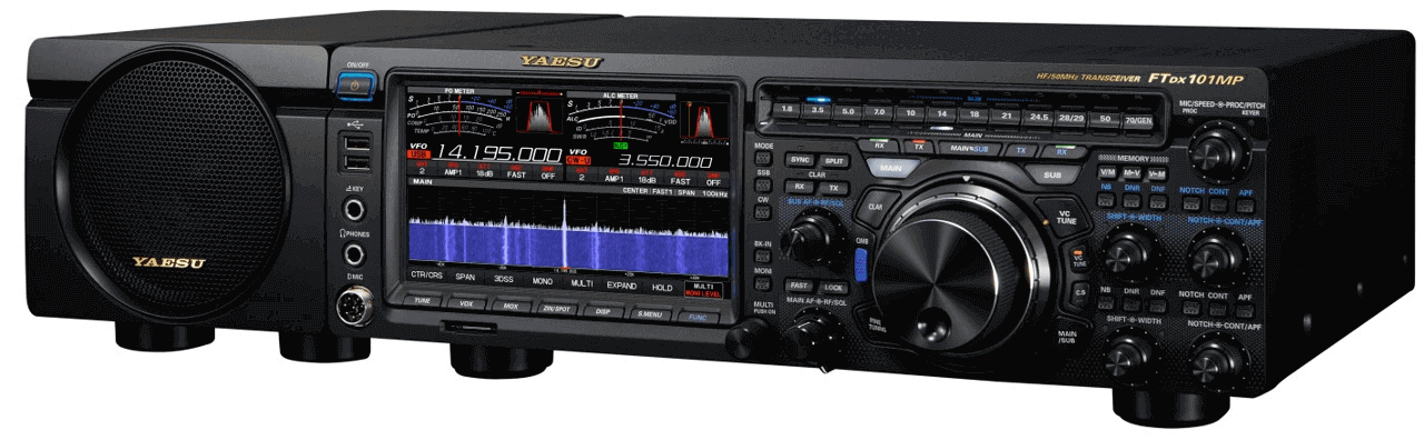 Yaesu ftdx101mp with power supply with front-facing speaker,