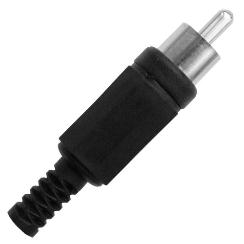 Black male phono plug – standard RCA audio connector with solder terminals
