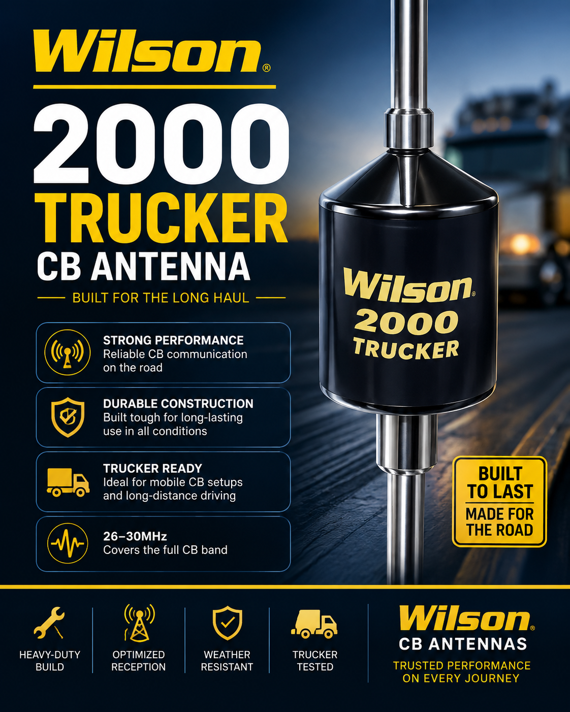 Wilson Trucker 2000 CB antenna with 5‑inch shaft in black finish