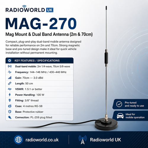 Image of MAG‑270 – Mag Mount & Dual Band Antenna (2m & 70cm)