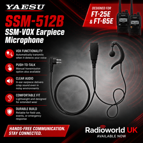 Yaesu SSM‑512B VOX hands‑free earpiece mic for FT‑25E / FT‑65E
