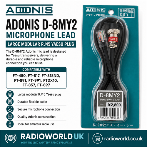 "Adonis D‑8MY2 Yaesu RJ45 microphone lead for FT‑450, FT‑817, FT‑818ND, FT‑891, FT‑991, FTDX10, FT‑857 and FT‑897 radios"