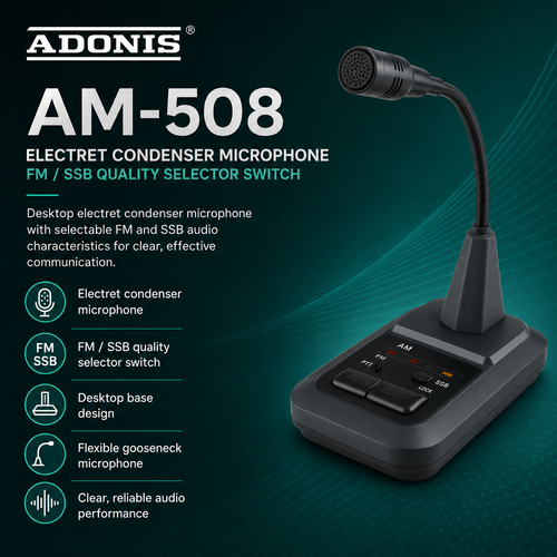 "Adonis AM‑508 electret condenser desktop microphone with compressor amplifier – Radioworld UK"