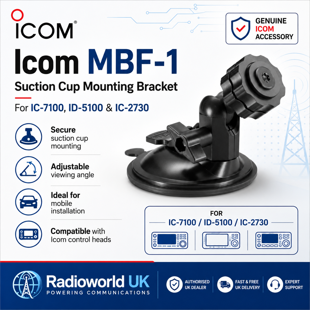 Icom MBF-1 Suction Cup Mounting Bracket – For IC-7100, ID-5100, IC-2730
