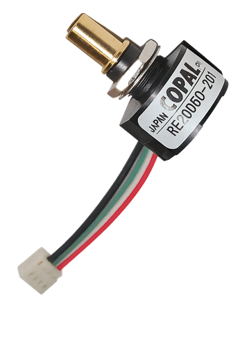 Yaesu Q9000709A rotary encoder RE20D50-201 with gold-plated shaft, Copal Japan label, and 4-wire connector