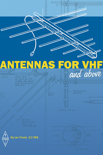 "Antennas for VHF and Above book cover by Ian Poole G3YWX showing Yagi antenna diagrams and technical schematics"