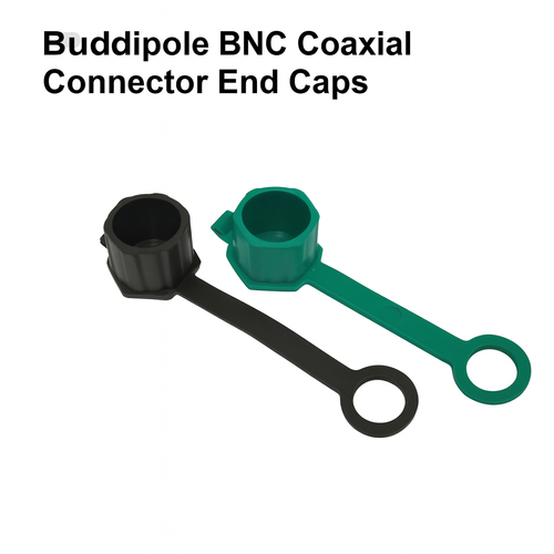 “Buddipole BNC coaxial connector end caps – black and green with loop handles”