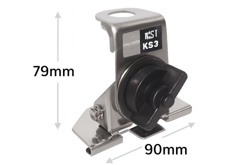Diamond K‑33 universal hatchback antenna mount with thumb wheel ratchet adjustment and Allen screw fastening on white background