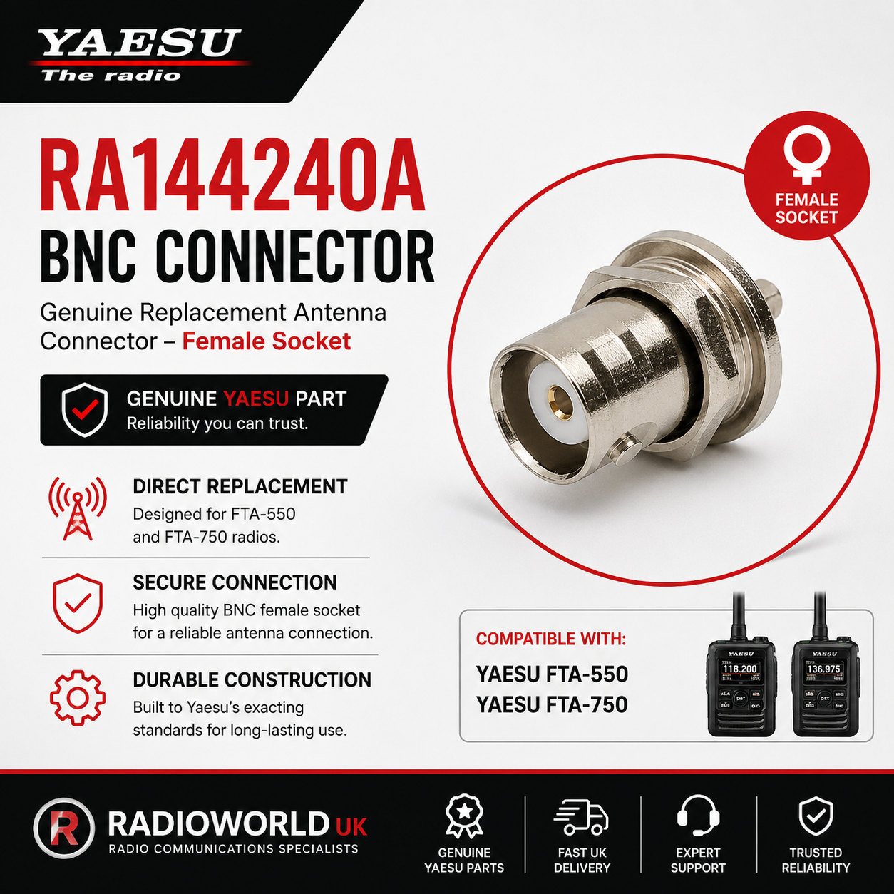 Yaesu RA144240A BNC Connector for FTA‑550 / FTA‑750 Radios