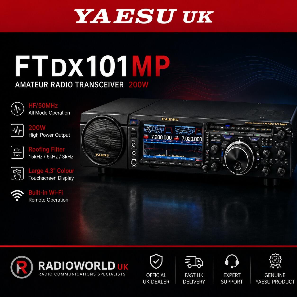 Yaesu UK FTDX101MP transceiver with £255 manufacturer cashback banner.