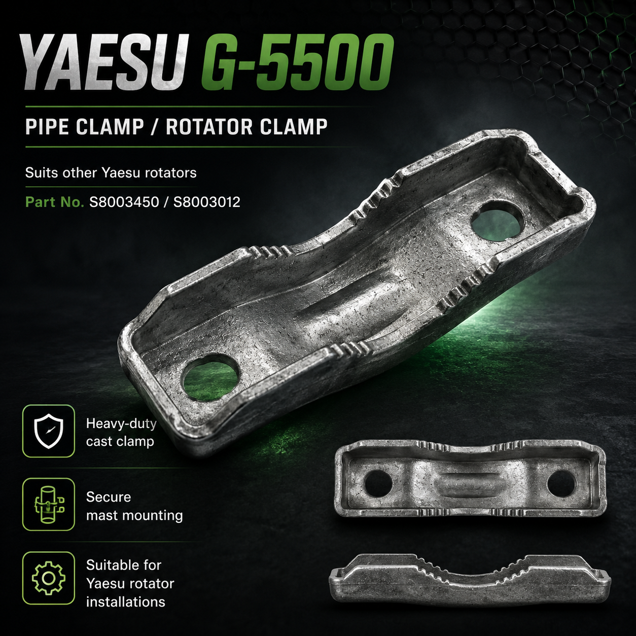 Yaesu G5500 rotator pipe clamp S8003450 heavy‑duty mounting bracket