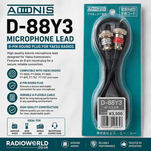 Adonis D‑88Y3 microphone lead with 8‑pin round Yaesu plug – durable secure connection – Radioworld UK