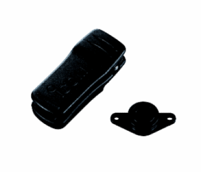 Icom MB-86 swivel belt clip is designed for use with the IC-F51, IC-F61, and IC-M87 transceivers.