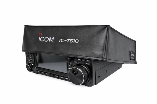 Icom IC‑7610 transceiver with fitted black synthetic leather protection cover – Radioworld UK