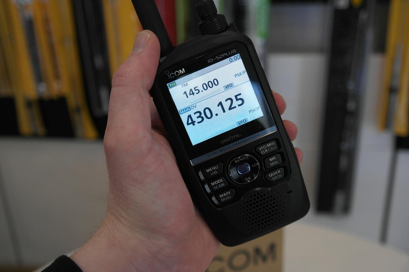 Icom ID-52E Plus VHF UHF handheld radio powered on