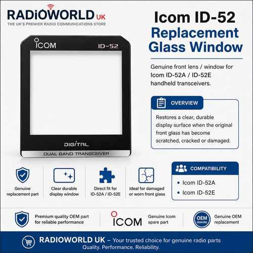 Icom ID‑52 replacement glass window plate A .ID25E.012 3867 Radioworld UK