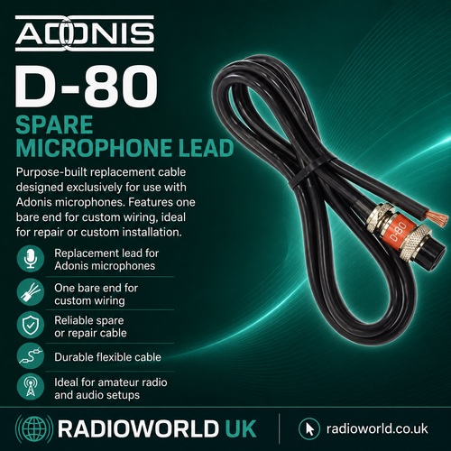 "Adonis Desktop D‑80 spare microphone lead with single bare end for custom wiring – Radioworld UK"