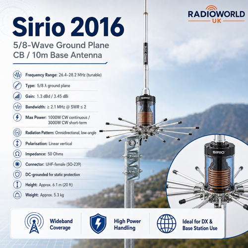 Sirio 2016 CB Base Antenna 5/8 Wave 3000W Rated – Radioworld UK