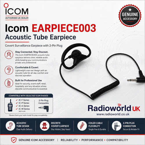 Icom EARPIECE003 Acoustic Tube Earpiece – Covert Surveillance Earpiece with 2-Pin Plug