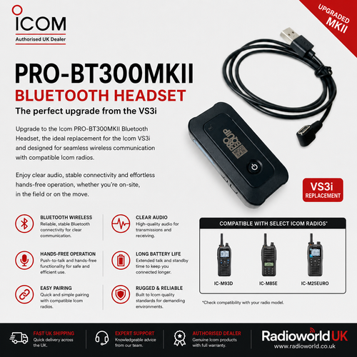 Icom PRO‑BT300MKII Wireless Hands‑Free Bluetooth Headset for Icom Radios