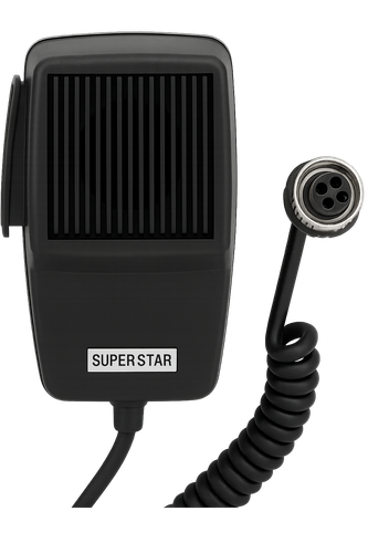 Super Star DM507-4 CB handheld microphone with coiled cable and 4-pin connector, ideal for mobile radio communication