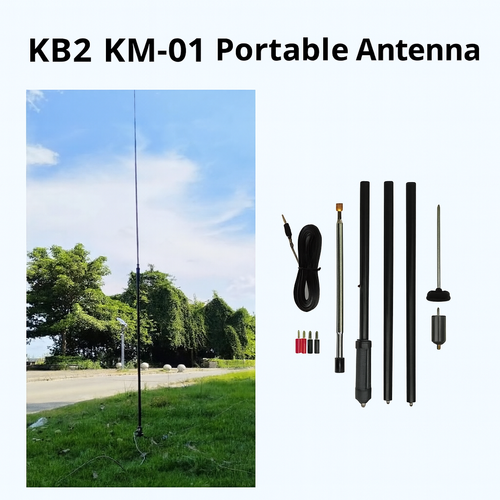 KB2 KM-01 Portable HF Antenna fully assembled outdoors – 5–50MHz field antenna for POTA/SOTA