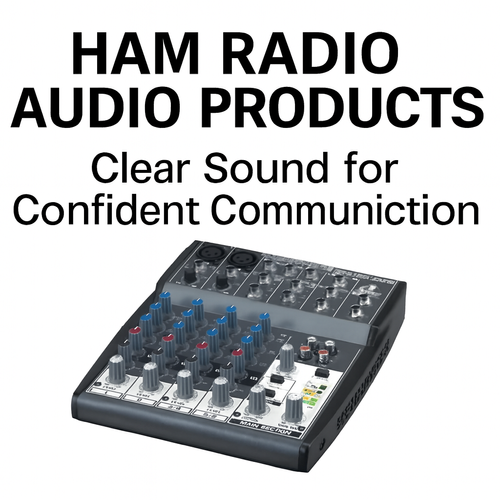 Ham radio audio products including headphones, speakers, microphones, amplifiers, and equalizers for clear communication.