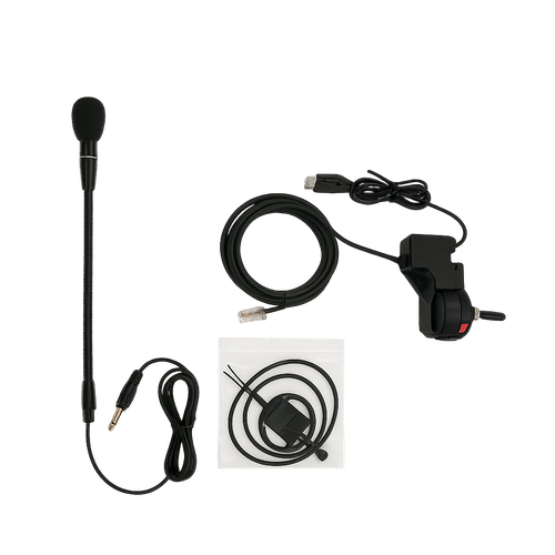 “MyDEL mobile safety microphone with gooseneck boom, PTT switch box and coiled lead for Icom, Yaesu and Kenwood radios”