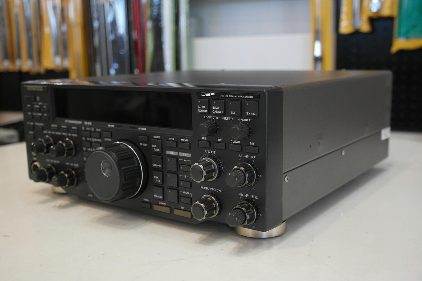 Kenwood TS-870SAT HF transceiver tuning dial and LCD close up