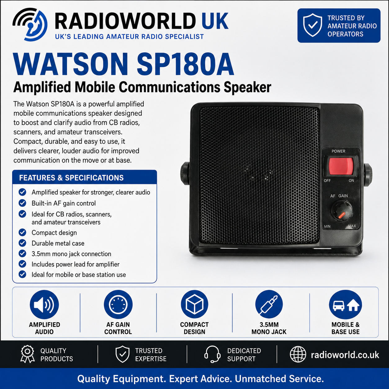 Watson SP180A amplified mobile communications speaker with AF gain control
