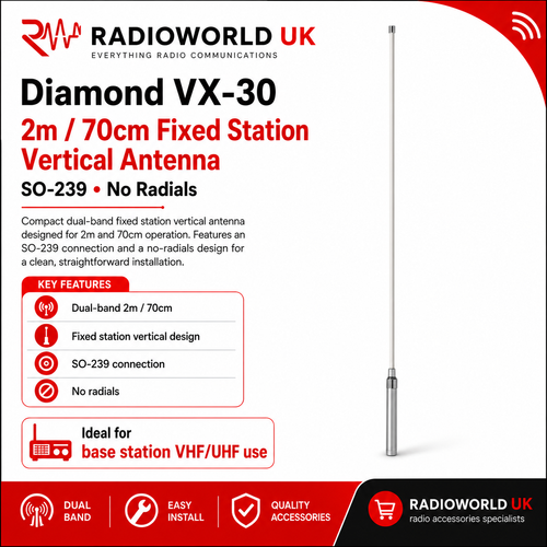 Diamond VX-30 2m/70cm Fixed Station Vertical Antenna SO-239 (No Radials)